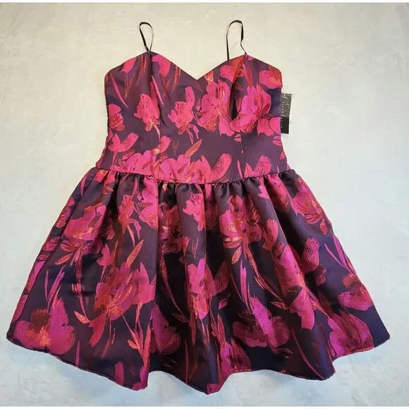 Aidan Mattox Sleeveless Floral Jacquard Party Dress Pink/ Fuchsia Size 16 NWT - Picture 1 of 14